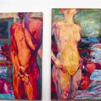 Ana Čigon, Diptih za Gauguina, akril na bombaž in juto, 2008-2010