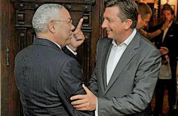 Nekdanji ameriški zunanji minister Colin Powell in predsednik vlade Borut Pahor.