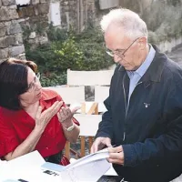 Šalamun z novinarko Radia Koper Nevo Zajc 