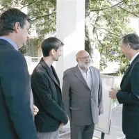 Predsednik države Danilo Türk kot častni gost na okorgli mizi v Lipici, ob njem  Milan Jesih, programski vodja festivala Gašper Troha in direktor kobilarne Lipica Tomi Rumpf  