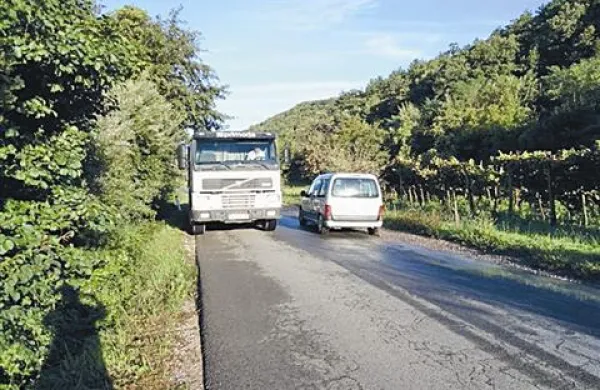 Na ozki cesti je srečanje s tovornjakom nevarno