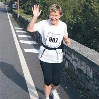 Lilijana Gustinčič Furlan z nasmehom na koncu tekaške kolone 