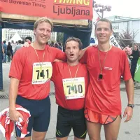 Primož Černilec, Sandi Novak in Klemen Triler (z leve) na Ljubljanskem maratonu