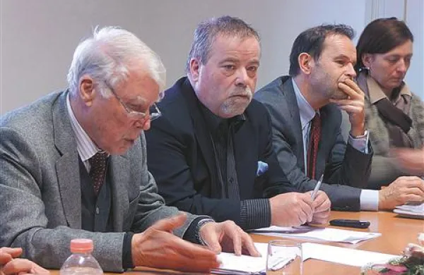 Drago Štoka, predsednik SSO, in Rudi Pavšič, predsednik SKGZ, na sestanku v Gorici minulo sredo
