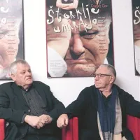 Avtor drame Štorklje umirajo, igralec Evgen Car (levo), in režiser Dušan Jovanović 
