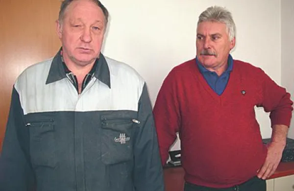 Vodja stavkovnega odbora Franc Žvokelj in njegov član Jože Stopar.