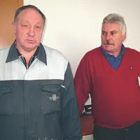 Vodja stavkovnega odbora Franc Žvokelj in njegov član Jože Stopar.
