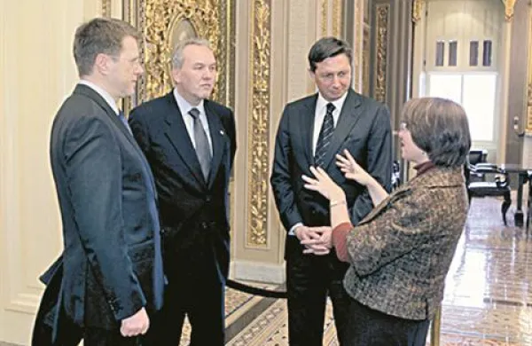 Borut Pahor in Samuel Žbogar na srečanju s skupino senatorjev, ki sta ga organizirala senatorja slovenskega rodu Thomas Harkin in Amy Klobuchar.
