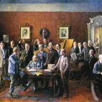 Saša Šantel: Slovenski skladatelji, olje na platno, 1936, Slovenska filharmonija Ljubljana
