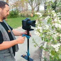 Uporaba steadicama in digitalnega fotoaparata pri snemanju čebel na cvetju