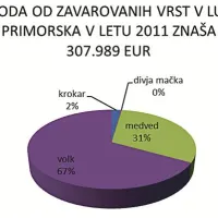 Škoda, ki jo povzročajo zavarovane vrste (Vir: KGZS, Kmetijsko gozdarski zavod Nova Gorica, Oddelek za gozdarsko svetovanje)