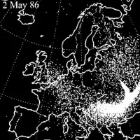 Černobilski radioaktivni oblak je bil 2. maja 1986 najgostejši nad jugovzhodno Evropo