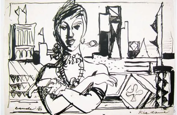  Pikova dama, skica za linorez, 1953, tuš/papir
