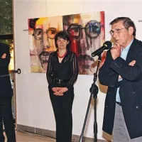 Razstavo so odprli (od leve) David Terčon, Anamarija Stibilj Šajn in Aleksander Peršolja