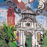 Lojze Spazzapan: Cerkev z zvonikom (sv. Kozma in Damjan), 1952