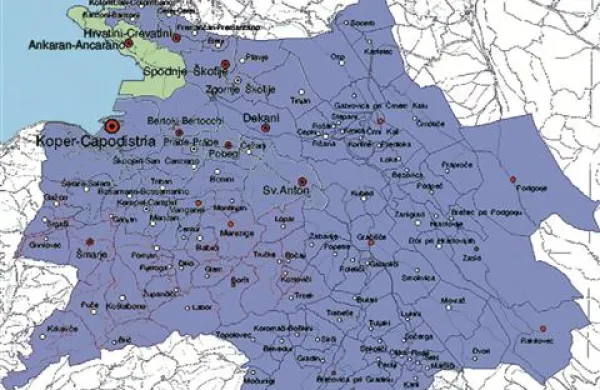 Zemljevid Mestne občine Koper in bodoče občine Ankaran, ki bo župana dobila na lokalnih volitvah leta 2014
