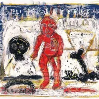 Napaka v raju št. 302, akril in olje na papirju, 2010, 16 x 18 cm