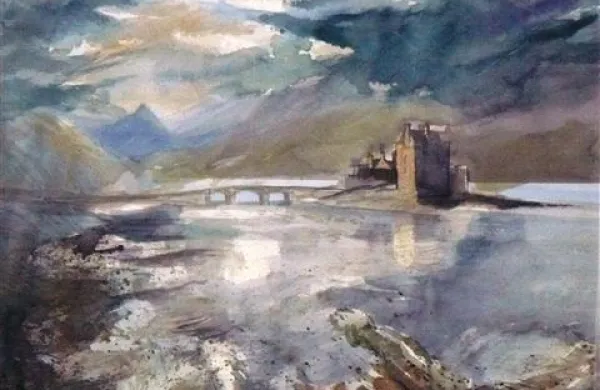 Franc Golob: Eilean Donon Castle, akvarel 