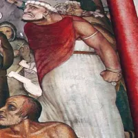 Fašistični politik in pesnik, oblečen v barve italijanske trikolore, jezno gleda proti sv. Martinu