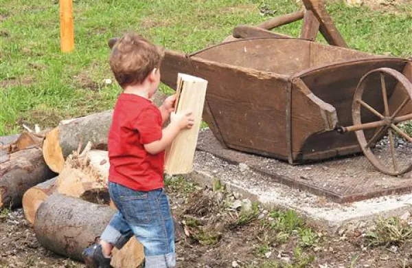 Mimo scenarija se je v dogajanje vključil tudi najmlajši gozdar, Jure iz Studenega, ki je z drvmi polnil staro samokolnico.