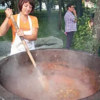 Tako je iz vročega kuharskega kotla zadi&scaron;ala &scaron;e ena krompirjeva jed. Posebnost leto&scaron;nje prireditve je bil krompirjev golaž, na fotografiji je kuharica Anita Cole.