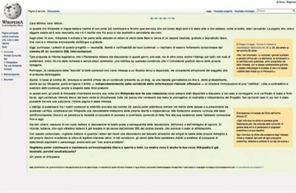 Wikipedija je blokirala svojo italijansko spletno stran.