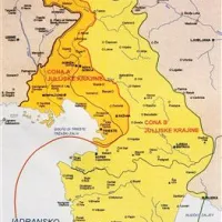 Razmejitev con A in B Julijske krajine v letih 1945-1947 (vir: Slovenska kronika, 1996)
