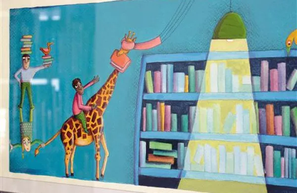 Ilustracija Tine Volarič iz knjige Zgodba o zamorčku Bambuleju in vrtoglavi žirafi