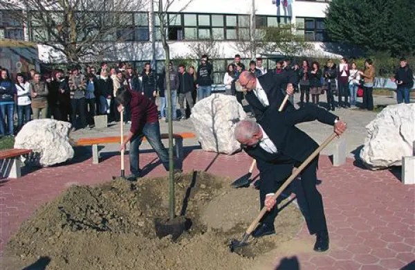 Ob jubileju ajdovske srednje šole so na dvorišču posadili lipo