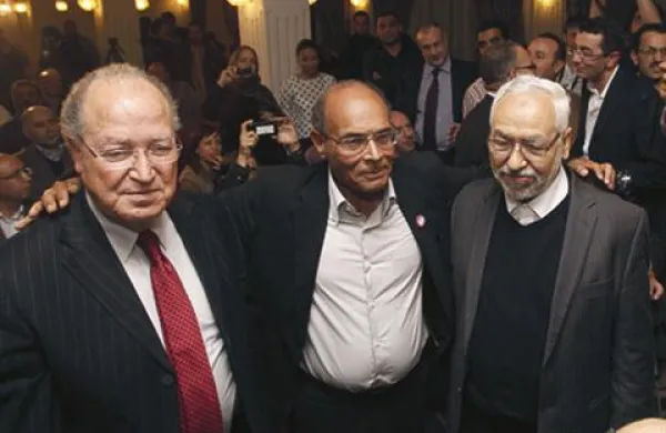 Mustapha Ben Jaafar, Moncef Marzouki and Rached Ghannouchi 