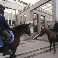Nad protestniki sta bdela tudi policista na konjih