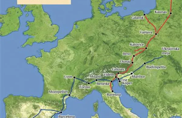 Pogled na Jadransko-baltski koridor (rdeča barva) kaže, da je Italiji, ki ima v Bruslju množico lobistov,  uspelo na ta koridor navezati tudi Trst. Koper pa ostaja kot ključno pristanišče le na Sredozemskem koridorju (modra barva). 