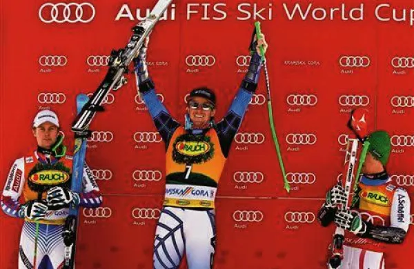Zmagovalna trojica Ted Ligety, Alexis Pinturault, Marcel Hirscher Foto: STA