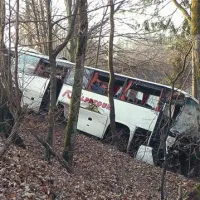 ... avtobus pa je zapeljal s ceste in končal med drevesi