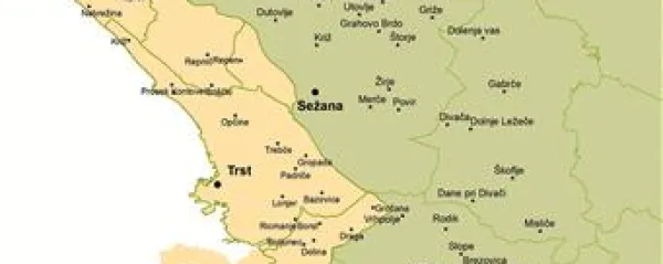 Zemljevid jusov in srenj na italijanskem delu Krasa in agrarnih skupnosti na območju EU Sežana