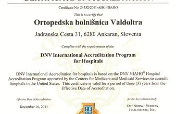 Bolnišnica Valdoltra je pred nekaj meseci kot prva bolnišnica na Primorskem prejela ugledni mednarodni certifikat za kakovost in varno oskrbo bolnikov 