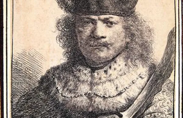 Rembrandt van Rijn: Avtoportret s sabljo, jedkanica, 1634
