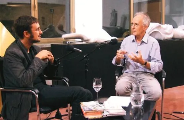 Mirt Komel in Tomaž Šalamun na literarnem večeru v Galeriji Negovana Nemca  