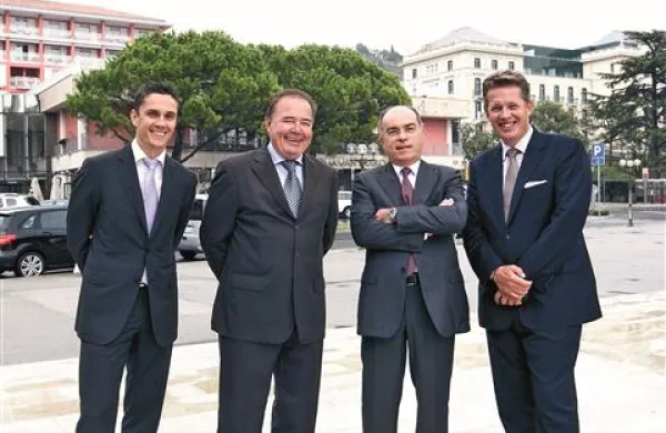 Portoroški turistični vrh (z leve):  Borut Fakin, direktor prodaje v skupini Bernardin, Jadran Furlanič, direktor Turističnega združenja Portorož, Marino Antolovič, glavni izvršni direktor LifeClass in Thies C. Bruhn, direktor hotela Kempinski Palace