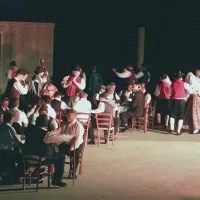  Ljudska scena s pevci, godci in plesalci 