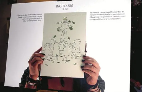 Takole si dijakinja Ingrid Jug predstavlja člen ustave, ki pravi: “Vlado sestavljajo predsednik in ministri. Vlada in posamezni ministri so v okviru svoje pristojnosti samostojni in odgovorni državnemu zboru.”