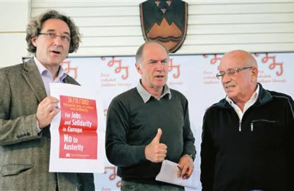 Branimir Štrukelj, Dušan Semolič in Edo Kržišnik napovedujejo protest proti sedanjemu načinu reševanja gospodarske krize, ki uničuje socialno državo 