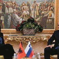 Srečanje premierja Janeza Janše z albansko predsednico parlamenta Jozefino Topalli