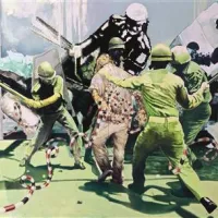 Uroš Weinberger: This World Needs No Cripples, 2012, olje na platnu, 196x303 cm