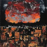 Danilo Jejčič, Obsojeno mesto, kolaž, steklo, 1963 