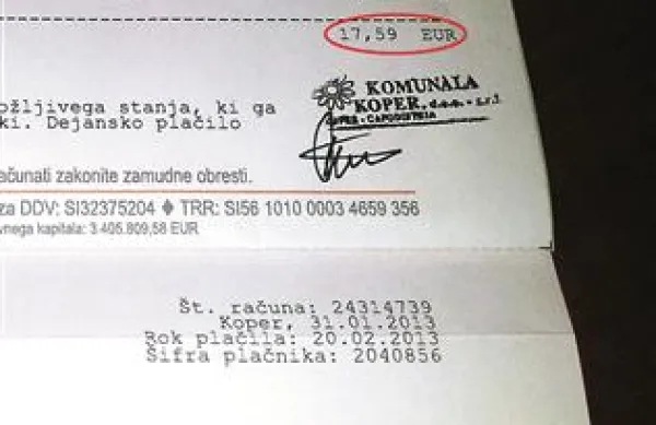  Štiričlansko družino so komunalne storitve januarja stale 8,02 evra (spodaj), marca pa 17,59 evra (zgoraj)