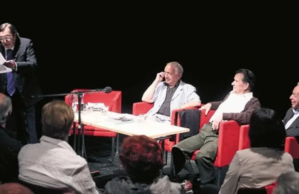 Jelačinovo knjigo Vse moje ljubezni so predstavili (z leve) Sergej Ferrari, Andrej Jelačin, Jože Hočevar in Jože Pegan 