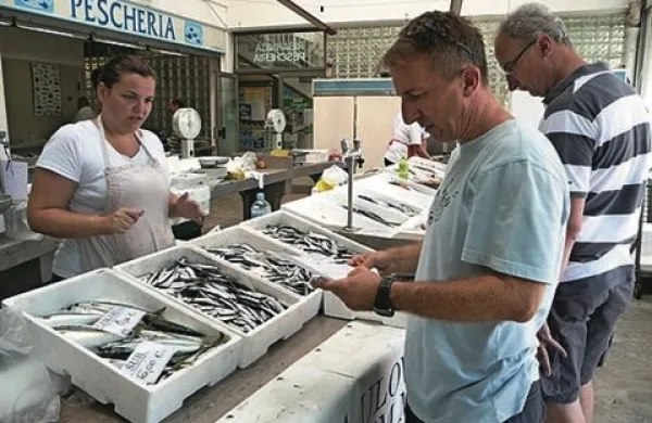 Ribiški inšpektor v koprski ribarnici