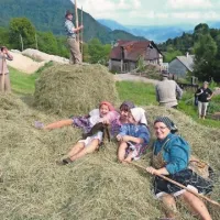   V dišečem senu je bilo nekoč in v soboto lepo počivati,  danes pa ga stroji sproti stisnejo v bale
