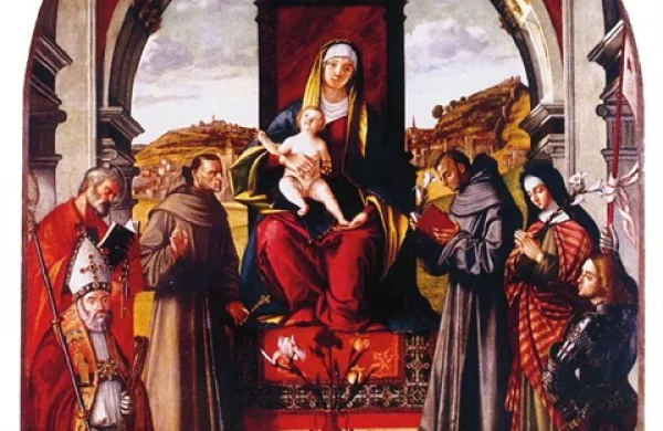      
Vittore Carpaccio, Marija z detetom in s svetniki: platno so iz Pirana odnesli leta 1940, zdaj se nahaja se v minoritskem samostanu sv. Antona v Padovi